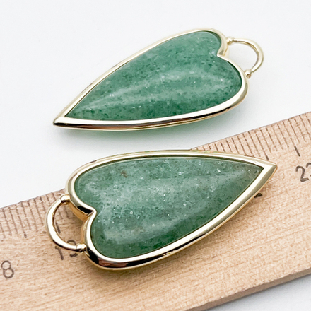 Подвеска Сердце, авантюрин, цвет золото, размер 37*19 мм, цена за 1 шт