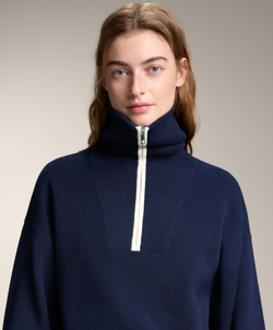 Oysho Свитер с высоким воротником и молнией до уровня груди, синий