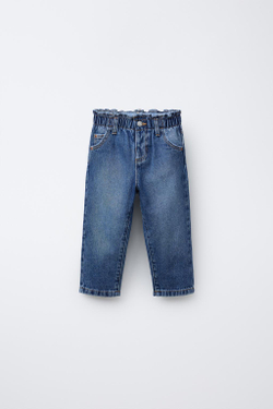 ZARA ДЖИНСЫ PAPERBAG С КАРМАНАМИ-СЕРДЕЧКАМИ, СИНИЙ