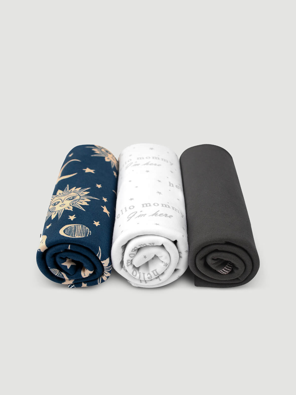 Сет из 3х пелёнок Mjölk Солнце и Луна NEW/Steel Grey/Hello Mommy