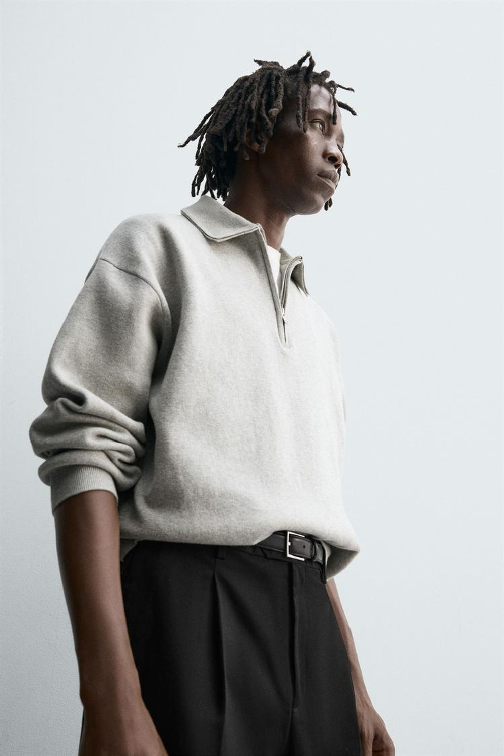 ZARA ВЯЗАНОЕ ПОЛО С ВОРОТНИКОМ НА МОЛНИИ, СЕРЫЙ МЕЛАНЖ