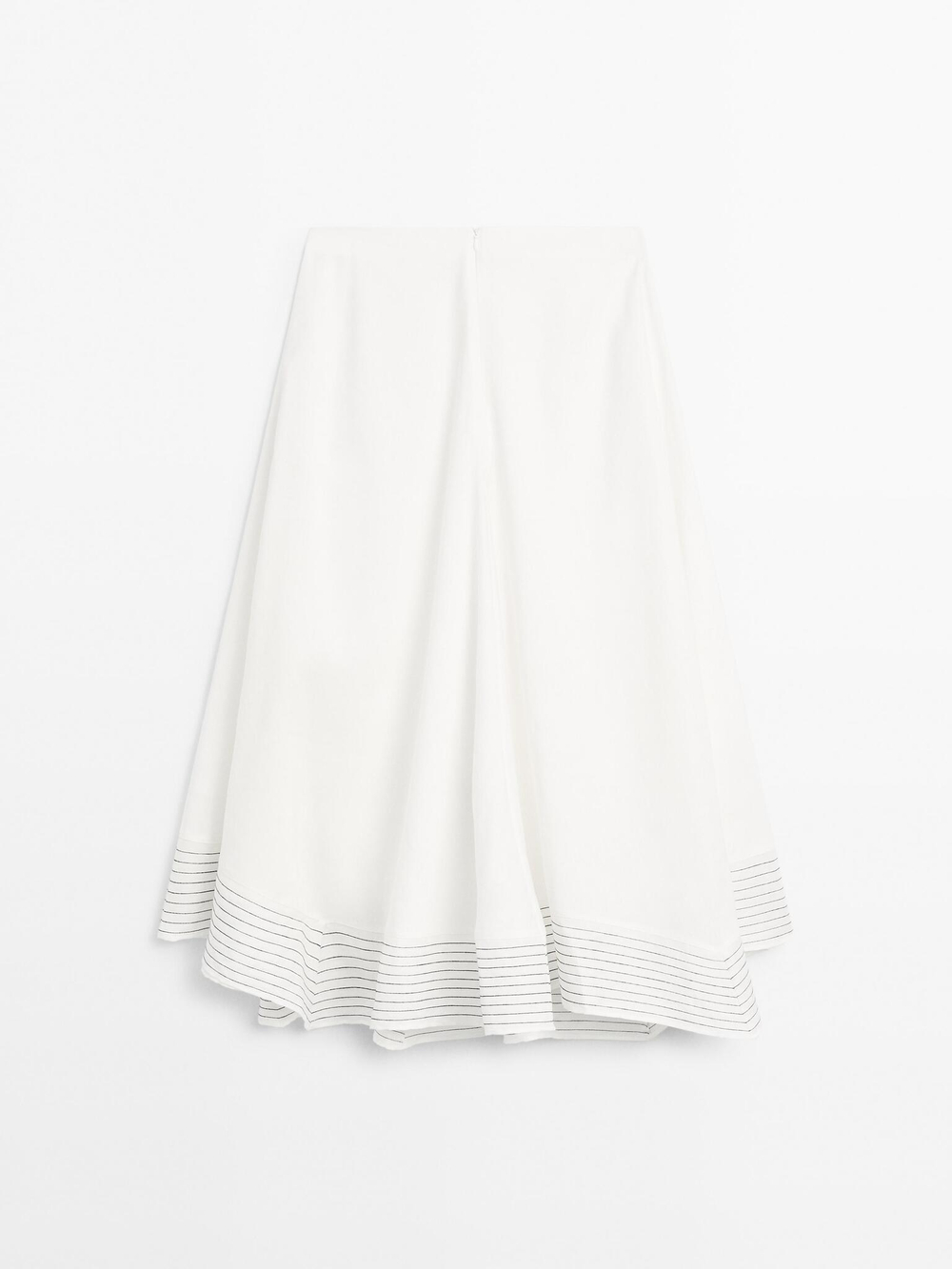 Massimo Dutti Расклешенная юбка из смесового льна с декоративными швами, белый