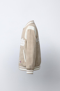 ZARA БОМБЕР ИЗ ИСКУССТВЕННОЙ ЗАМШИ С НАДПИСЬЮ, КАМЕННО-СЕРЫЙ