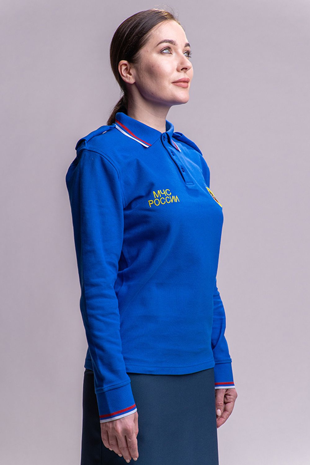 Рубашка-поло женская МЧС длинный рукав (нового образца, василек)
