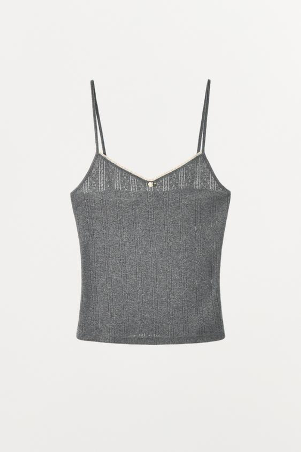 ZARA ПЕРФОРИРОВАННЫЙ ТОП С КРУЖЕВОМ И ЦВЕТКОМ, СЕРЫЙ