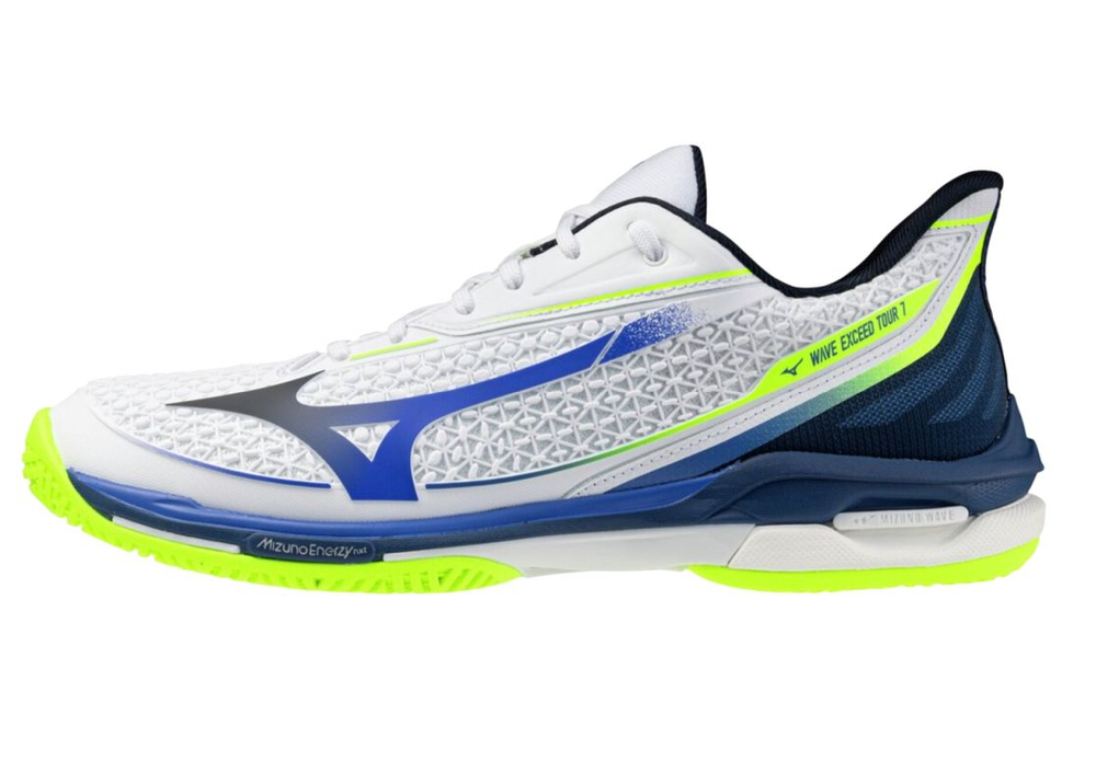 Мужские теннисные кроссовки Mizuno Wave Exceed Tour 7 AC - white/dazzling blue/light yellow