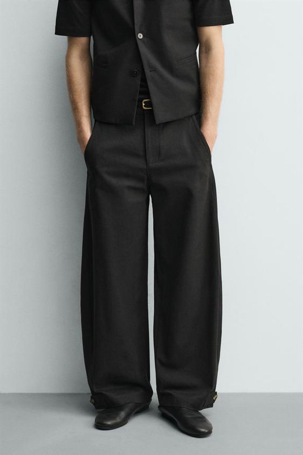 ZARA БРЮКИ RELAXED FIT С РЕГУЛИРУЕМЫМ НИЗОМ, ЧЕРНЫЙ