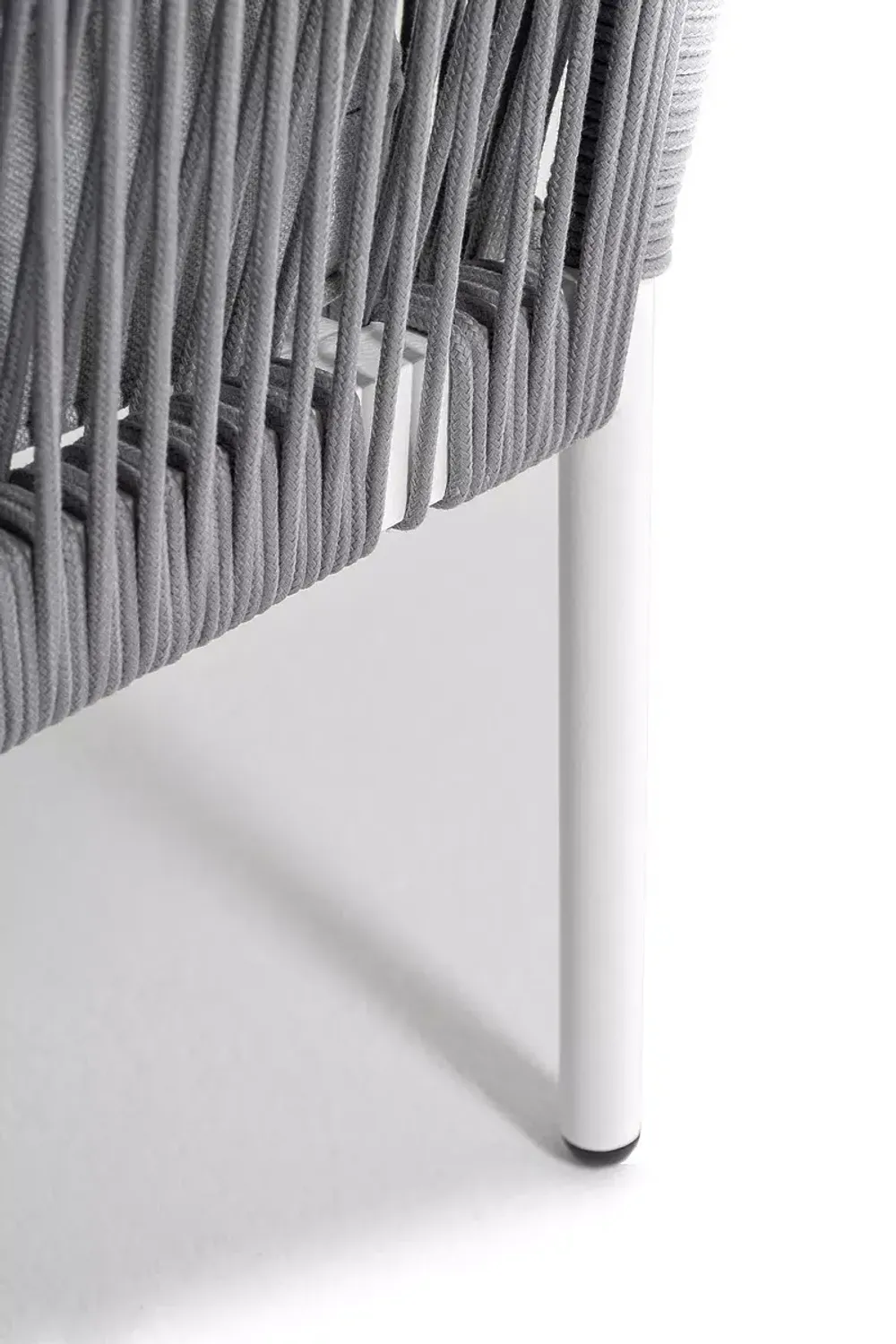 "Канны" угловой модуль плетеный из роупа, каркас алюминий белый шагрень, роуп светло-серый круглый, ткань светло-серая