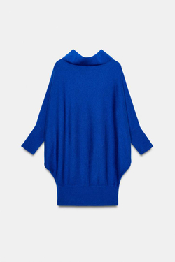 ZARA ДЛИННЫЙ СВИТЕР С РУКАВАМИ «ЛЕТУЧАЯ МЫШЬ», ЯРКО-СИНИЙ