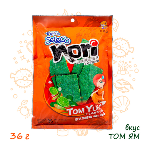 Морская капуста Seleco Nori Tom Yum жареная в листах со вкусом Том Ям 36 г