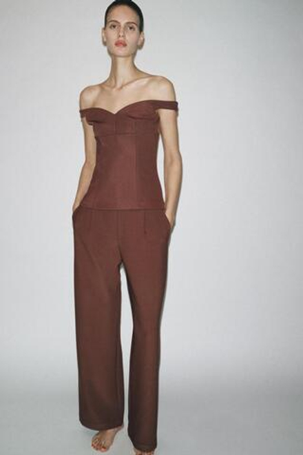 ZARA ТОП С ОТКРЫТЫМИ ПЛЕЧАМИ, ТЕМНО-БОРДОВЫЙ