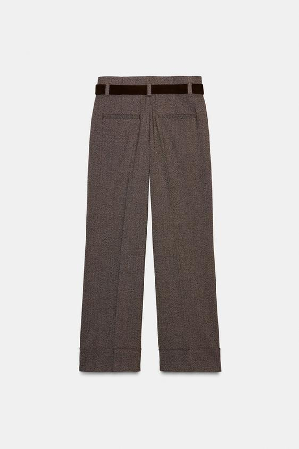 ZARA БРЮКИ В ЕЛОЧКУ С РЕМНЕМ, КОРИЧНЕВЫЙ