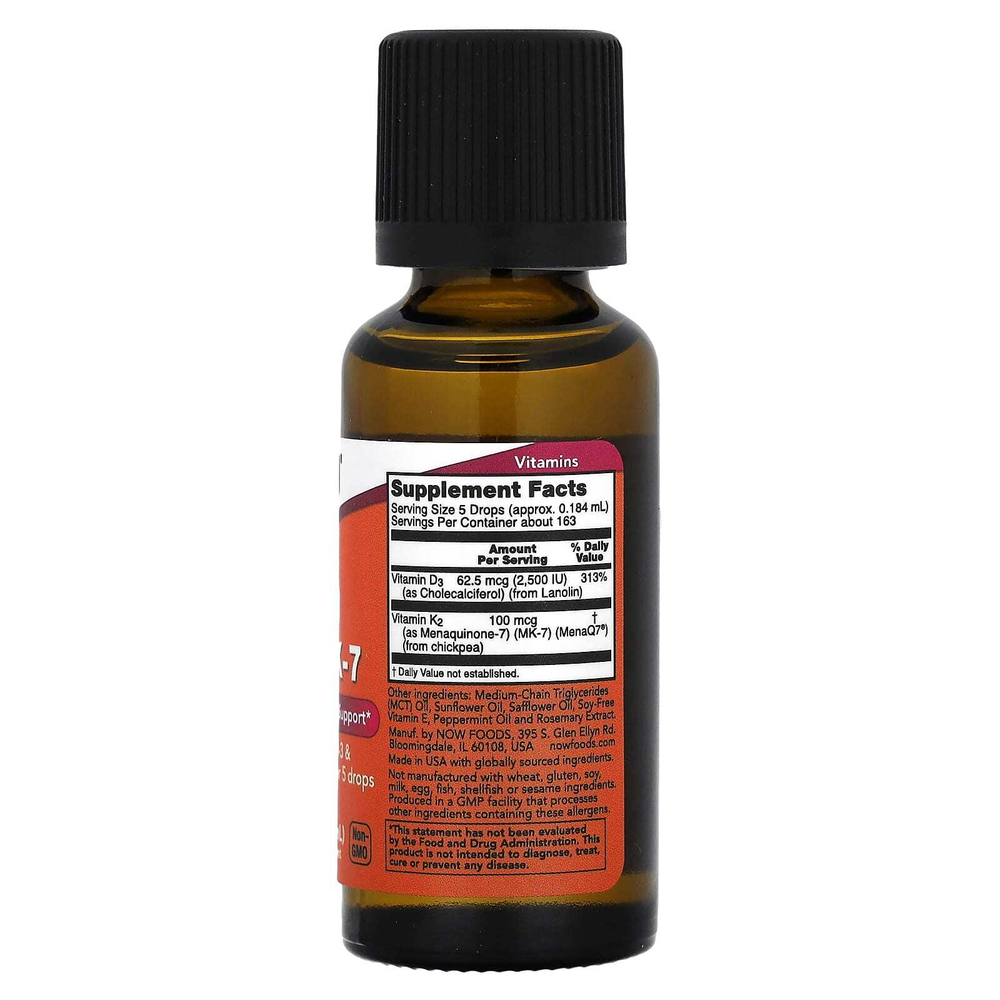 NOW Foods, жидкий D3 и MK-7, мята, 30 мл (1 жидк. унция)