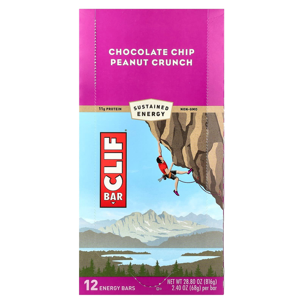 Clif Bar, Энергетический батончик, шоколадная крошка и персик, 12 батончиков, 2,40 унции (68 г) каждый