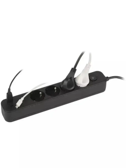 Сетевой фильтр Intro SFE430-2xUSBAC-B с базовой защитой с заземлением с выключателем 4 розетки+2xUSBA+C 3,1A 3м 10А / удлинитель сетевой 3м