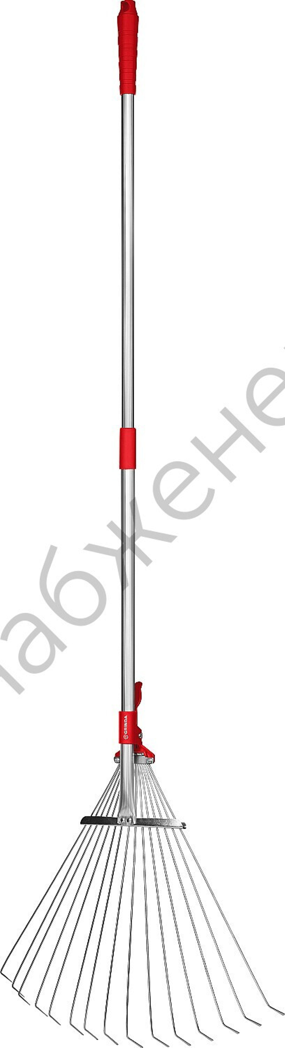 GRINDA GХ-30, длина 1240 мм, ширина 170 - 450 мм, стальные проволочные, алюминиевый черенок, регулируемые веерные грабли (8-421867)