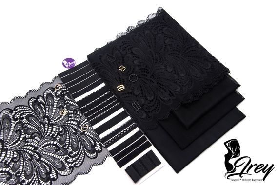 1327 Кружево эластичное 20 см, Италия, черный 170