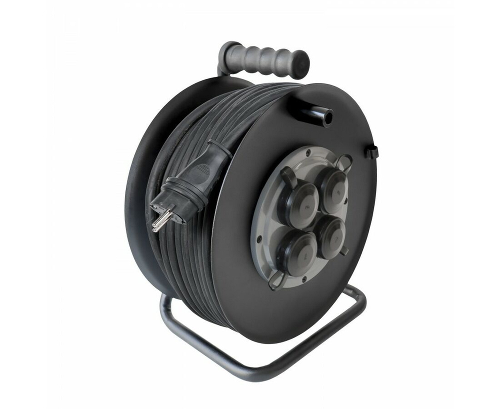 Удлинитель силовой на метал катушке КГ 50м с/з 4 гнезда с крышкой 16А IP44 сечение провода 3*2,5