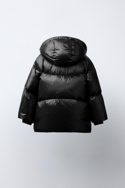 ZARA ПУХОВИК ИЗ ПЕРА И ПУХА WATER REPELLENT И WIND RESISTANT, ЧЕРНЫЙ