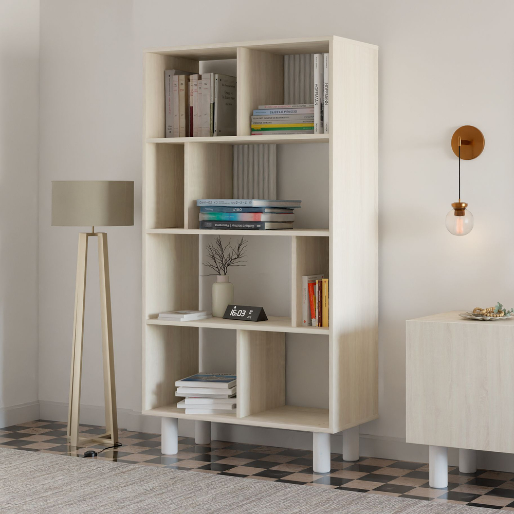 Стеллаж, 150х80х35, Ола, для игрушек и книг, напольный, в ванную, белый / дуб шамони, Dipriz