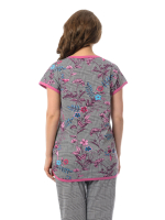 Футболка Ф-049Х/клетка-фуксияцветы