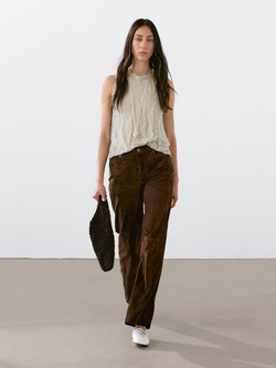 Massimo Dutti Топ из жатой ткани с горловиной халтер, дымчатый