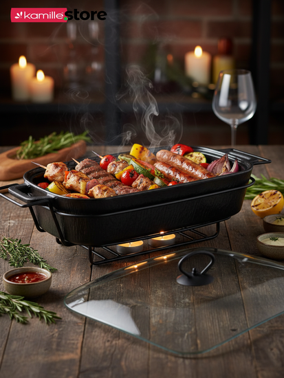 Мармит керамический 3,5 л. прямоугольный Kamille KM 6429 подставка на 2 свечи