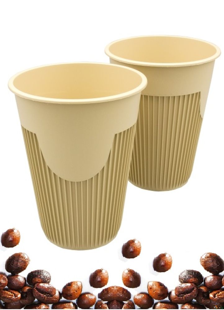 Стаканы пластиковые для гор напитков "Зимний" бежевые ПП D=90мм 350мл (10/200шт)