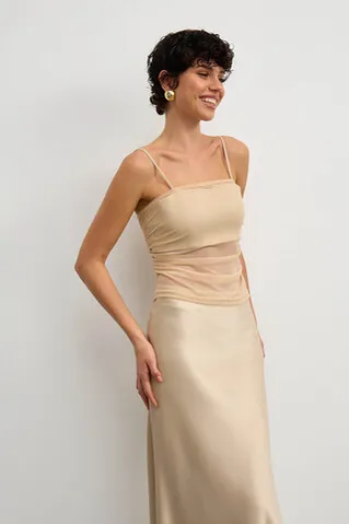 Юбка макси из атласа цвета шампань