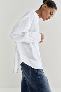 ZARA БЛУЗА-ПОЛО ИЗ ЛЬНА, БЕЛЫЙ