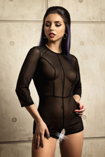 Эротический комбинезон Preciosity с рукавами длиной 3/4 (Размер: 46-48) (Цвет: черный)