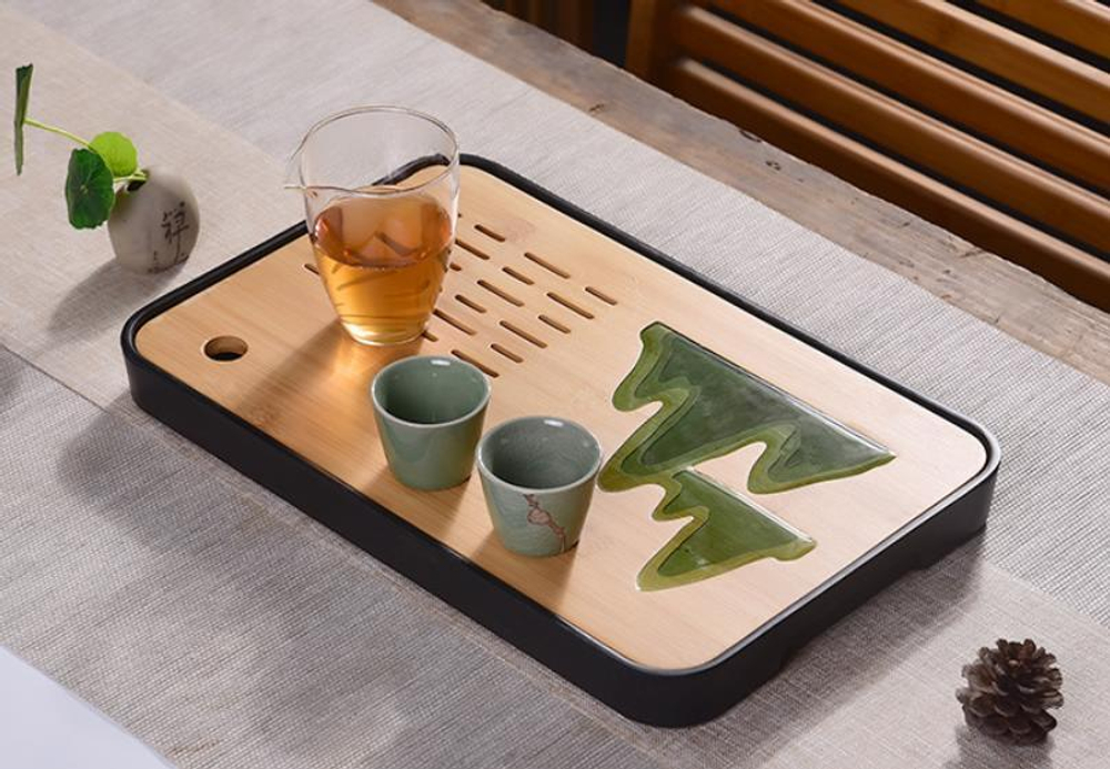 300002Y2 УЦЕНКА Чабань "Горы и реки" жидкое стекло размер 36*24*4 см, бамбук/пластик черный