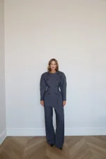 Брюки палаццо на средней посадке, Серый