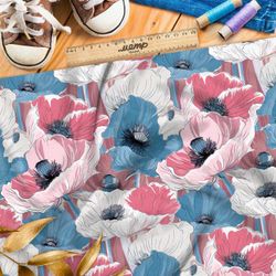 Ткань премиум интерлок пастельные маки