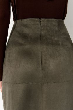 Юбка карандаш из экозамши цвета хаки