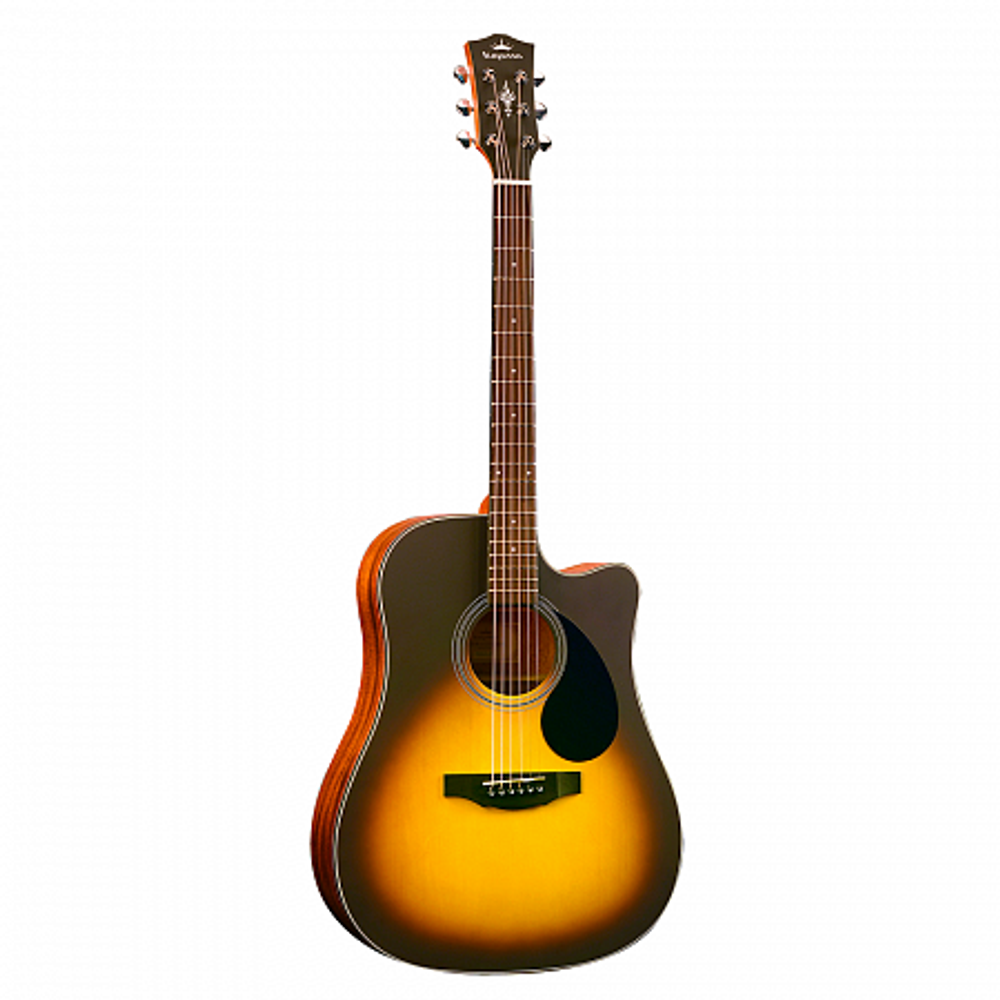 KEPMA EDCE K1 Glossy 3TS электроакустическая гитара. Форма корпуса: Dreadnought. Топ: ель. Нижняя дека и обечайка: махагони. Гриф: Махагони. Цвет: Санберст. Отделка корпуса: Глянец.