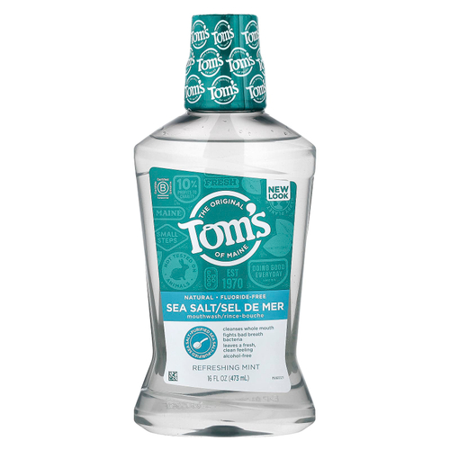 Tom's of Maine, Жидкость для полоскания рта с морской солью, без фтора, освежающая мята, 473 мл (16 жидк. унц.)