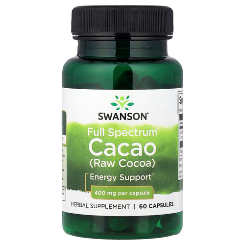 Swanson, Какао Full Spectrum (необработанное какао), 400 мг, 60 капсул