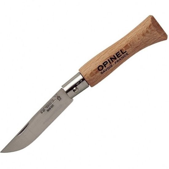 Складной нож Opinel №4, нержавеющая сталь, рукоять из бука c клинком из стали Sandvik™ 12С27, рукоять дерево (Бук)