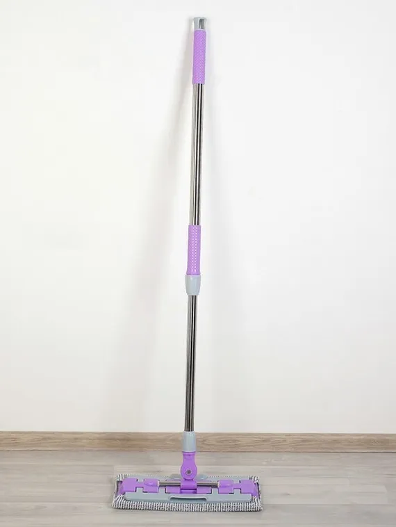 Швабра для мытья пола плоская Доляна, 2 насадки из микрофибры 42×13 см, телескопическая стальная ручка 83-125 см, цвет МИКС