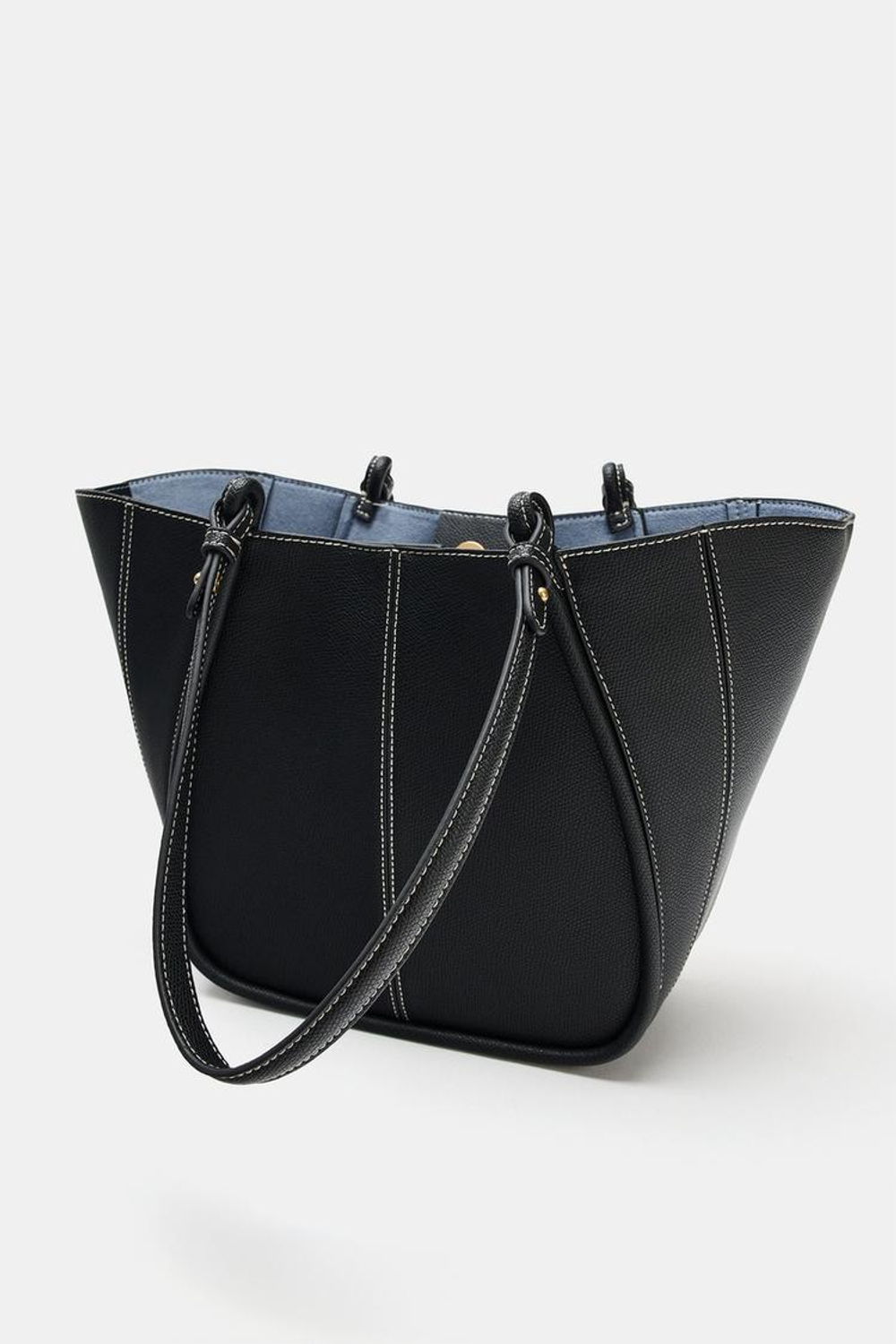 ZARA НЕБОЛЬШАЯ СУМКА-ШОПЕР С ДЕКОРАТИВНОЙ СТРОЧКОЙ, ЧЕРНЫЙ