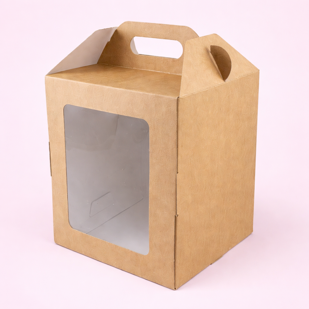 Коробка под кулич с окном 150*150*180 (Крафт) фронтальная загрузка