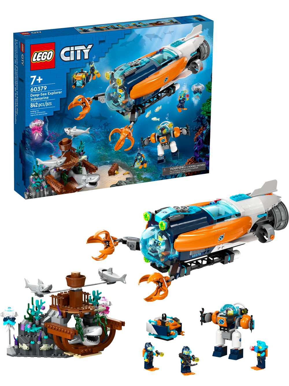 Конструктор Лего Сити Подводная лодка исследования морского дна 60379 | LEGO City Deep-Sea Explorer Submarine 842 дет 7+