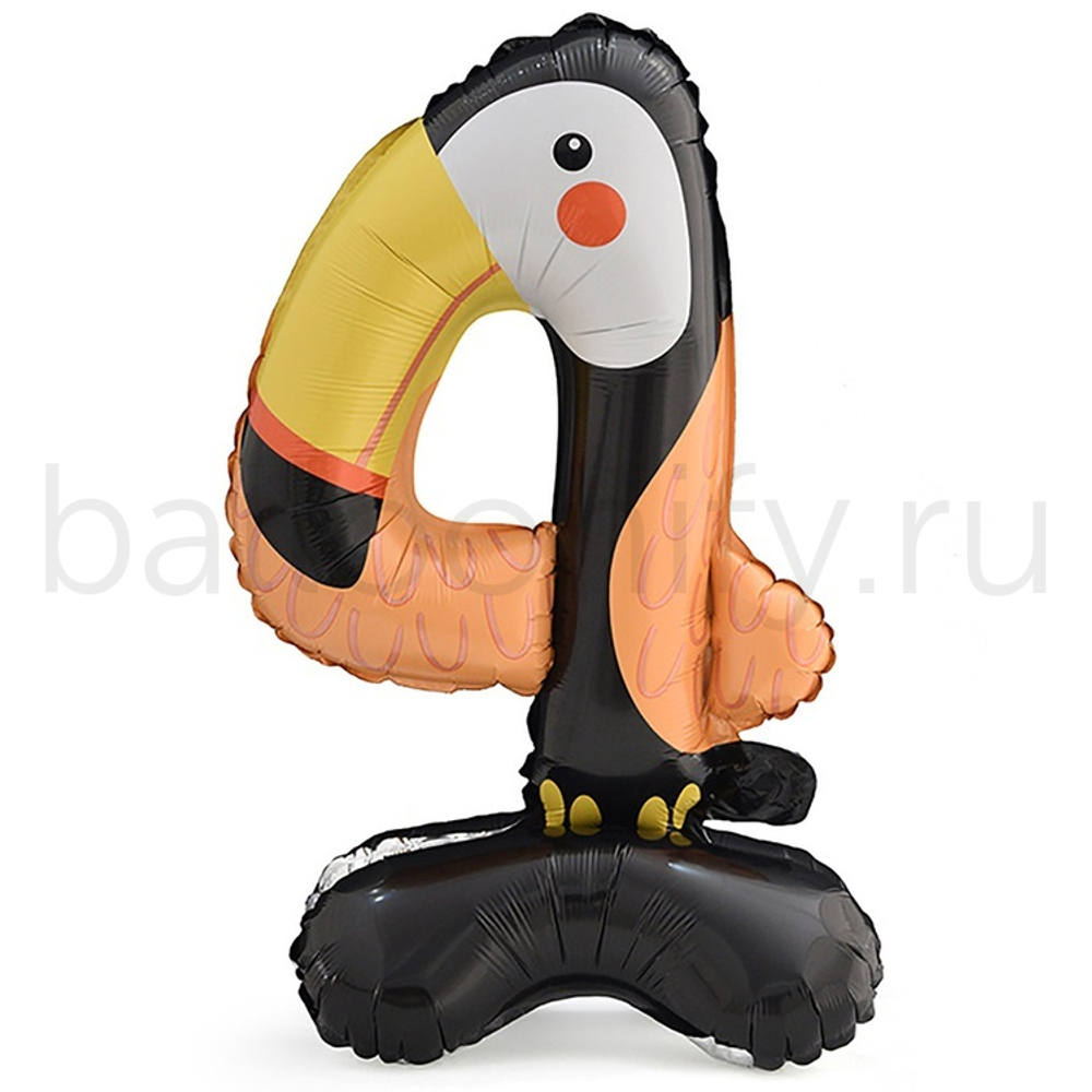 Шар ЦИФРА 4 Зоопарк Тукан на подставке 22" 58 см