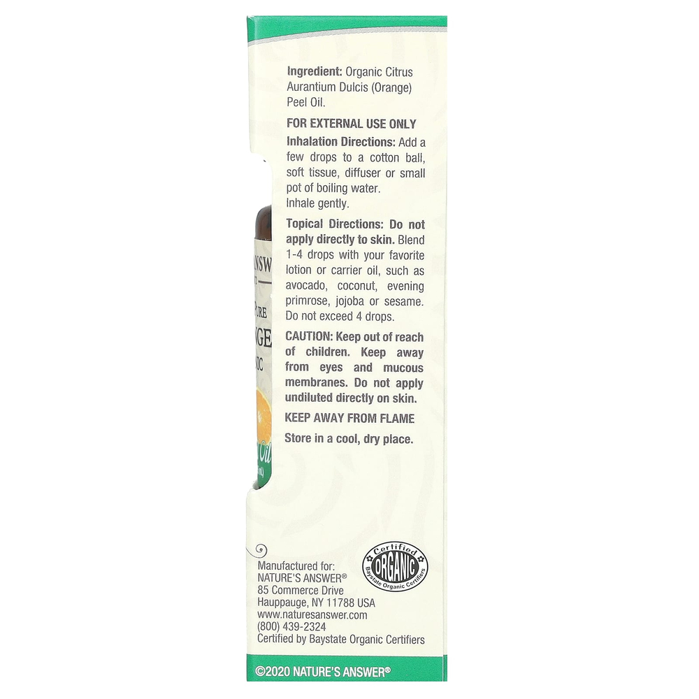Nature's Answer, Органические эфирные масла, масло апельсина, 0,5 жидких унций (15 мл)