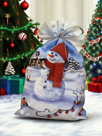 Мешок новогодний подарочный Деда Мороза 30*50 см х/б "Снеговик и елка" LAV (ANNA LUKOSHINA)