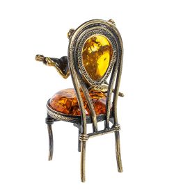 Народные промыслы AM-1047 Фигурка «Кот-певец с гитарой на стуле» (латунь, янтарь)