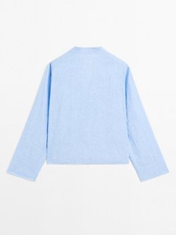 Massimo Dutti Блуза из смесового льна с декоративными швами, небесно-голубой