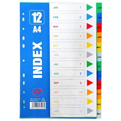 Разделитель пластиковый BASY, А4, January-December, цветной