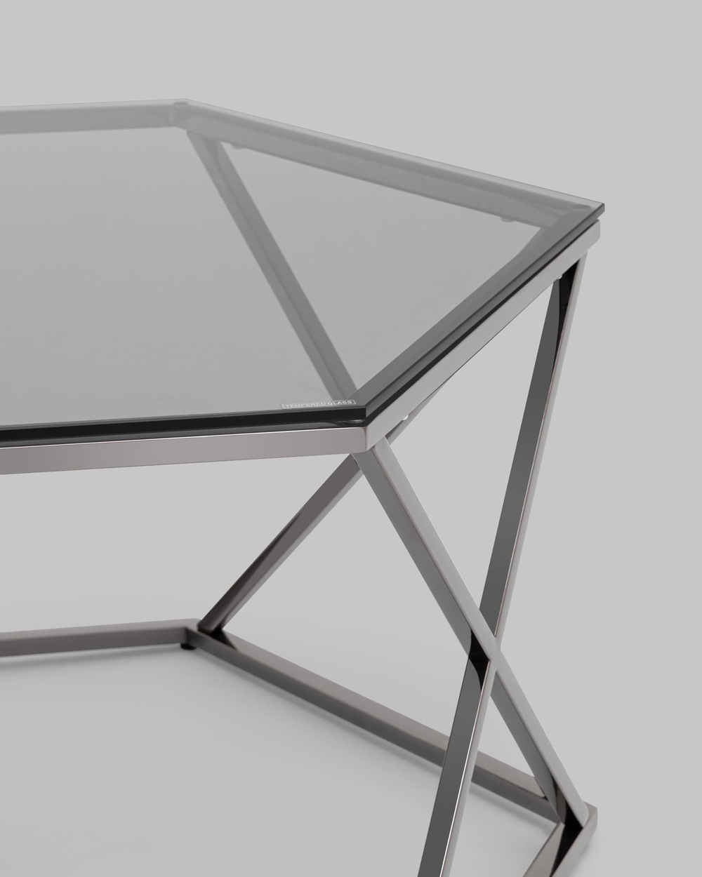 Журнальный столик Круз 93*80 стекло smoke сталь темный хром